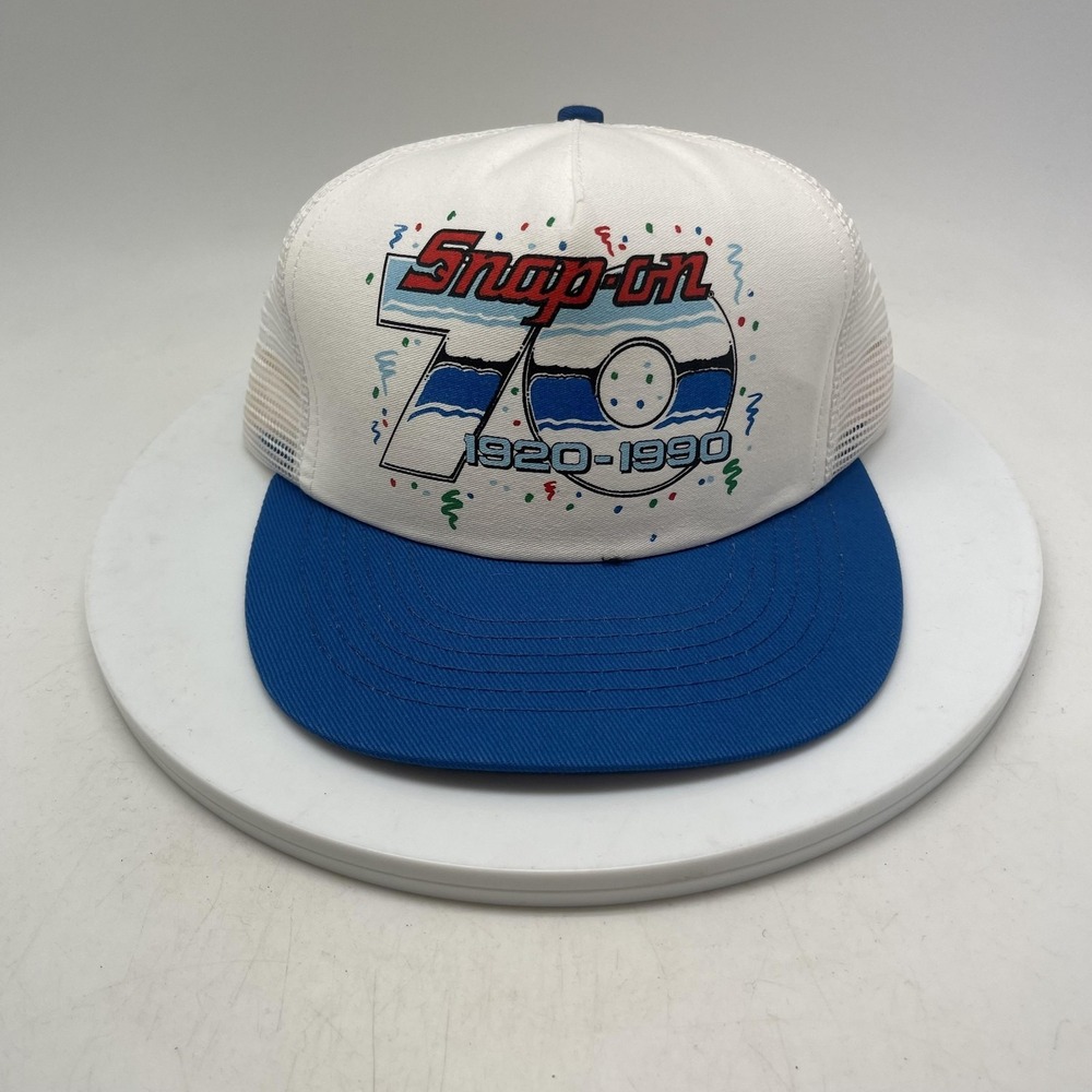 Vintage Snap-on Hat Cap Trucker Snap Back‎ One Size White Blue Mens USA 90s